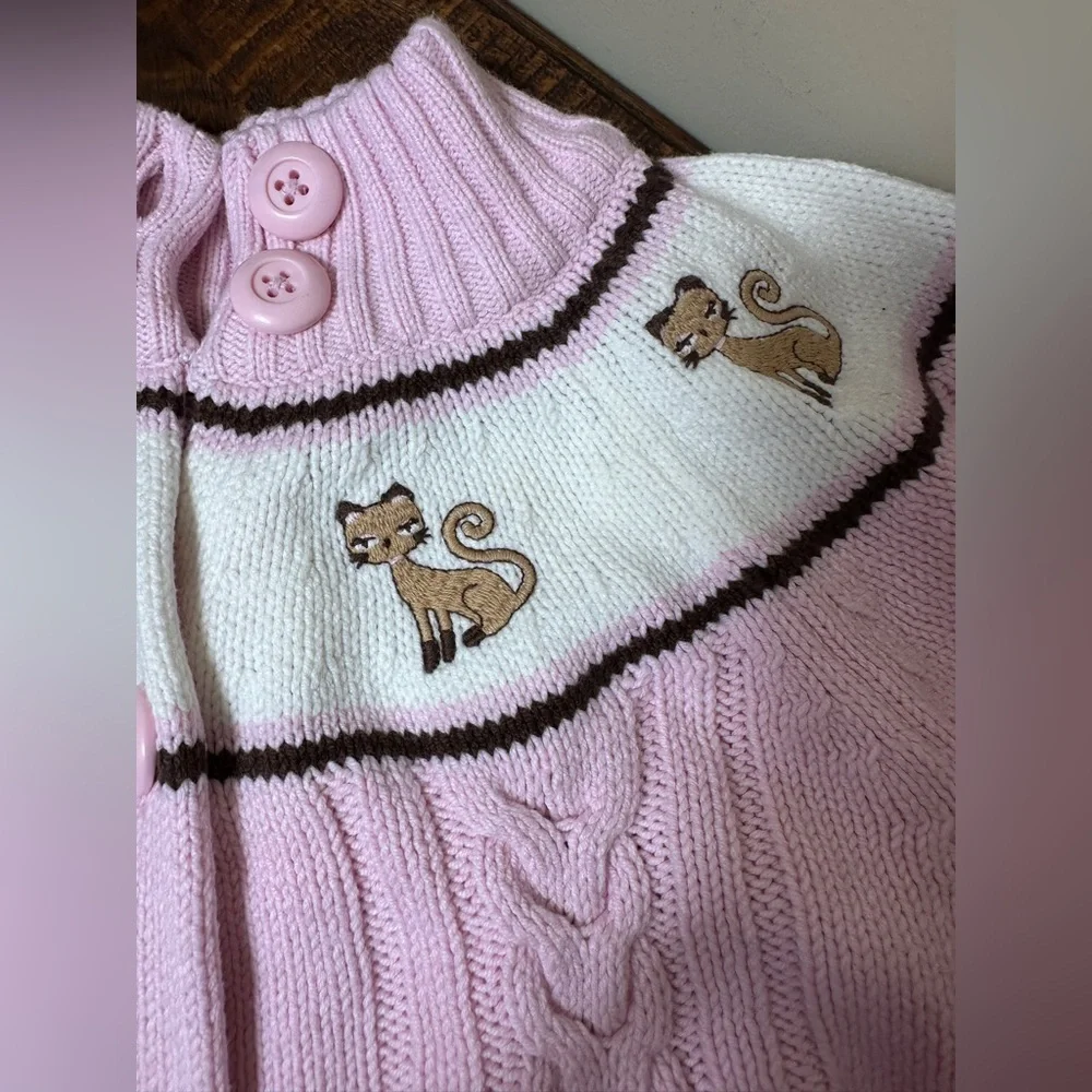 NWT Gymboree Girls S (5/6) Siamese Cat Pink Embroidered‎ Kitty Sweater